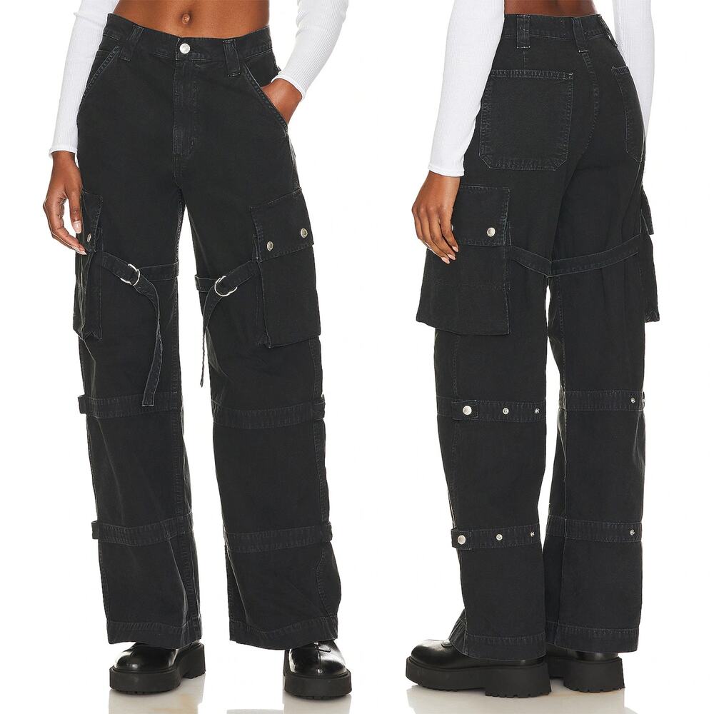 AGOLDE Vivian Strap Cargo Jeans Oil Black High Rise Size 25